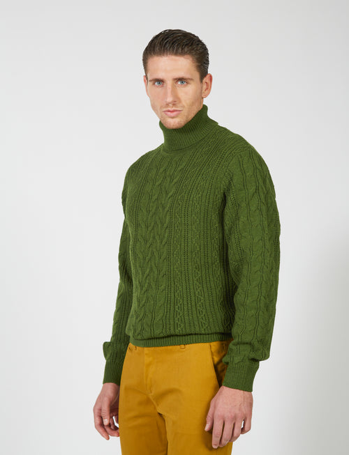 Maglia collo alto a trecce in misto lana |Colore:Prato