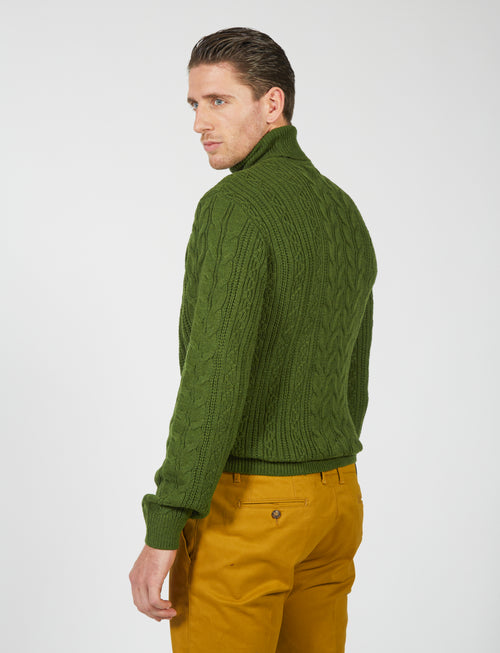 Maglia collo alto a trecce in misto lana |Colore:Prato