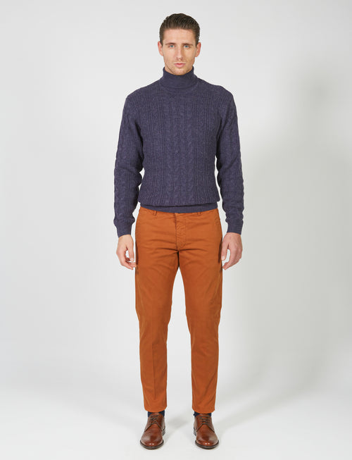 Maglia collo alto a trecce in misto lana |Colore:Denim