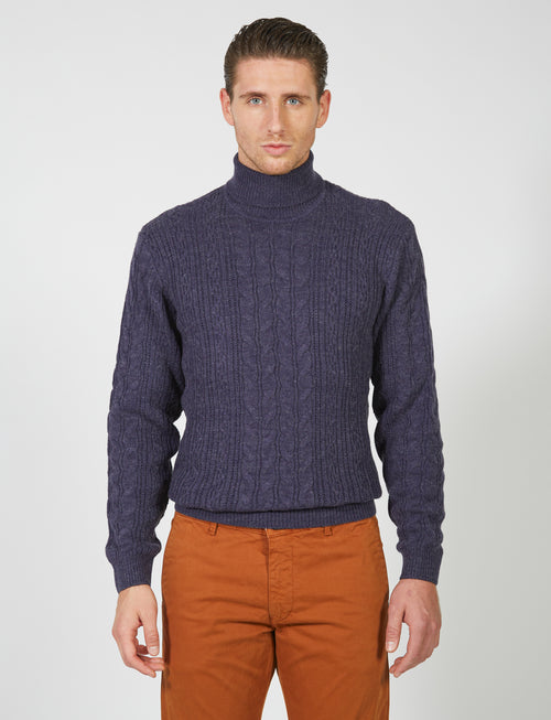 Maglia collo alto a trecce in misto lana |Colore:Denim