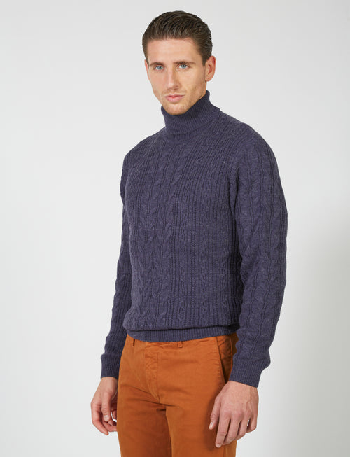 Maglia collo alto a trecce in misto lana |Colore:Denim