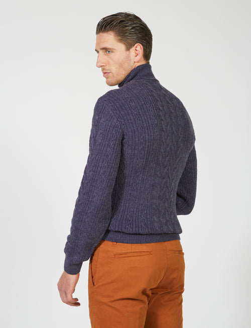 Maglia collo alto a trecce in misto lana |Colore:Denim