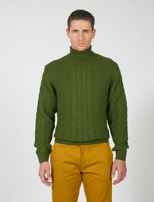 Maglia collo alto a trecce in misto lana |Colore:Prato
