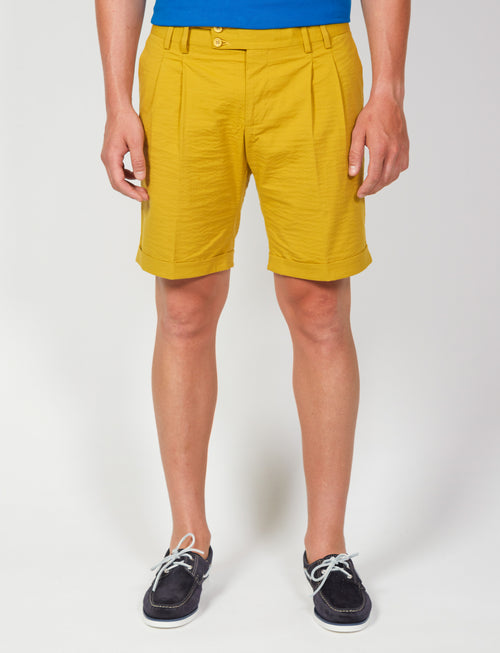 Bermuda in cotone goffrato con pinces |Colore:Ocra