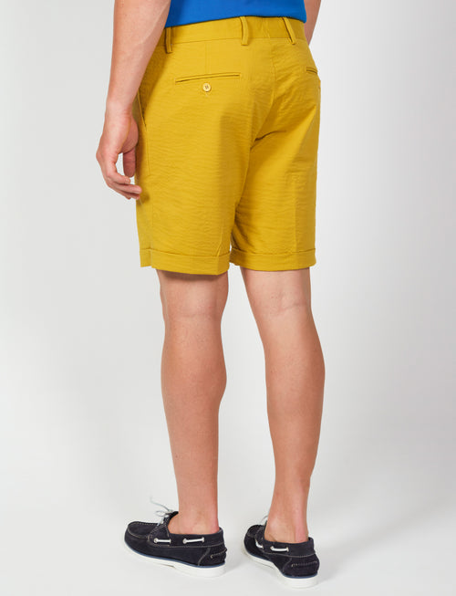 Bermuda in cotone goffrato con pinces |Colore:Ocra