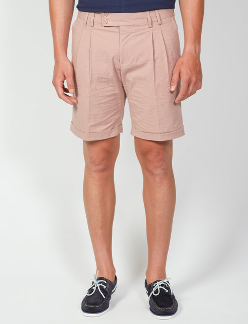Bermuda in cotone goffrato con pinces |Colore:Rosa antico