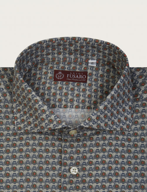 Camicia fantasia geometrica in cotone stretch luigi fusaro