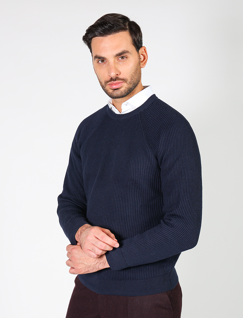 Maglia girocollo in cotone e lana a coste_Luigi Fusaro