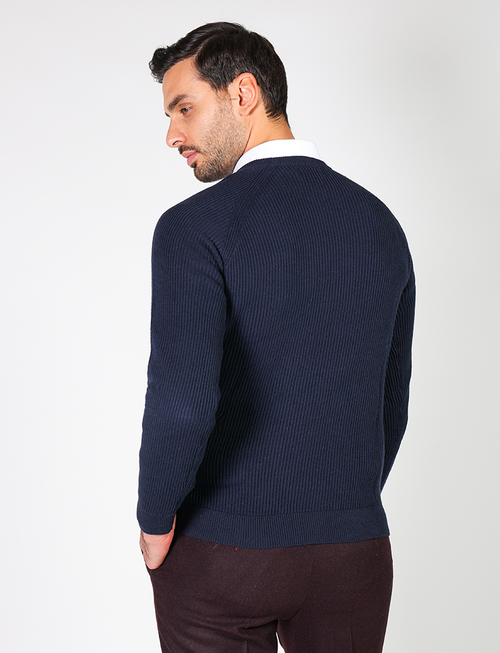 Maglia girocollo in cotone e lana a coste_Luigi Fusaro