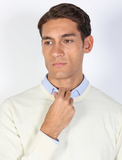 Maglia girocollo in cotone e lana sottile_Luigi Fusaro