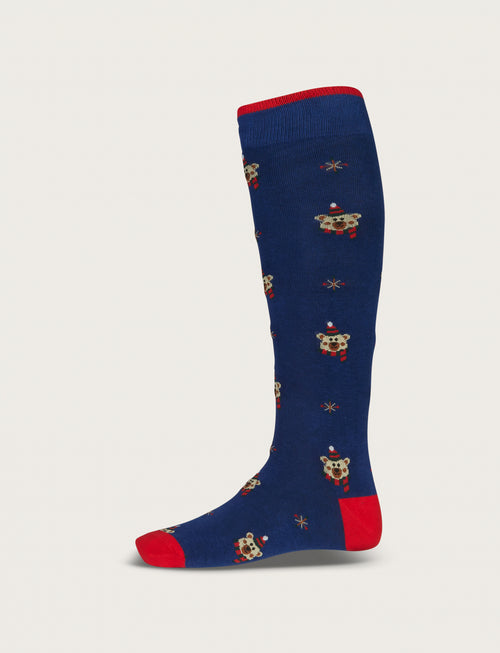 Calzini in cotone con orso di natale |Colore:Avio