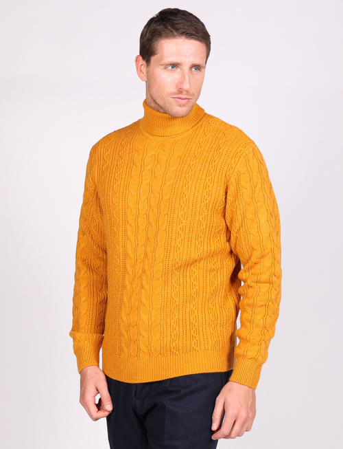 Maglia collo alto a trecce in misto lana |Colore:Senape
