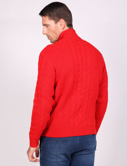 Maglia collo alto a trecce in misto lana |Colore:Rosso
