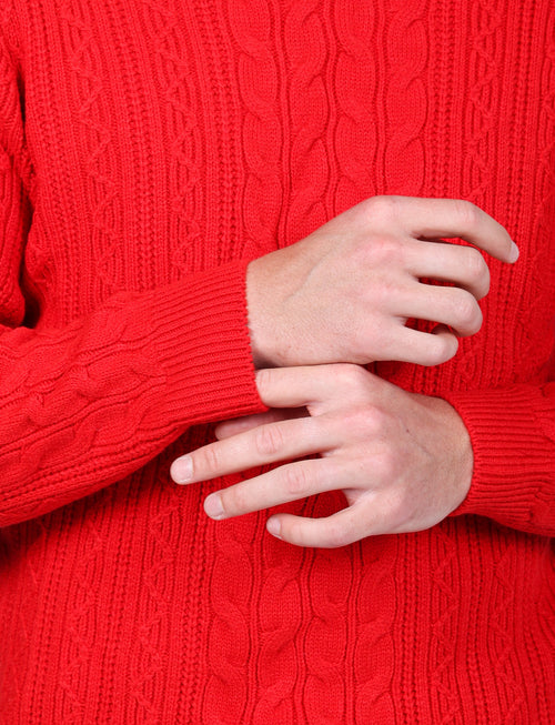 Maglia collo alto a trecce in misto lana |Colore:Rosso