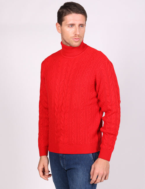 Maglia collo alto a trecce in misto lana |Colore:Rosso