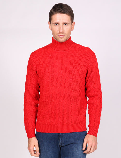 Maglia collo alto a trecce in misto lana |Colore:Rosso