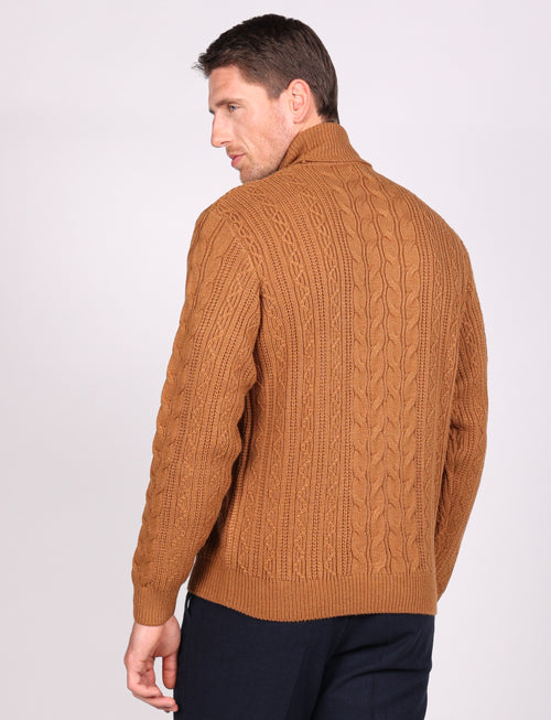 Maglia collo alto a trecce in misto lana |Colore:Cammello