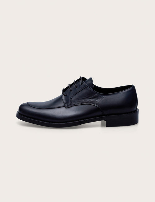 Derby in pelle con tacco in cuoio |Colore:Blu