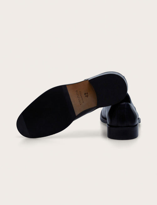 Derby in pelle con tacco in cuoio |Colore:Blu