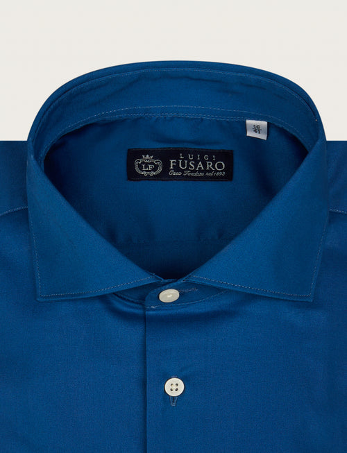 Camicia tinta unita in cotone stretch |Colore:Royal