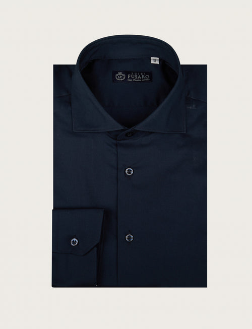 Camicia tinta unita in cotone stretch |Colore:Blu