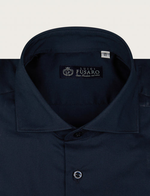 Camicia tinta unita in cotone stretch |Colore:Blu