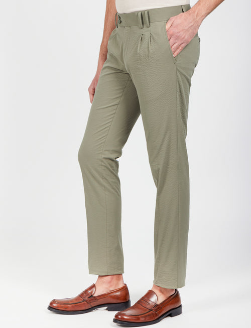 Pantalone in cotone goffrato con doppia pence_Luigi Fusaro