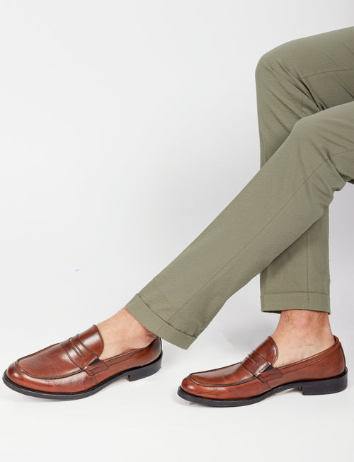 Pantalone in cotone goffrato con doppia pence_Luigi Fusaro