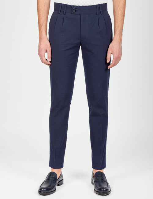 Pantalone in cotone goffrato con doppia pence_Luigi Fusaro