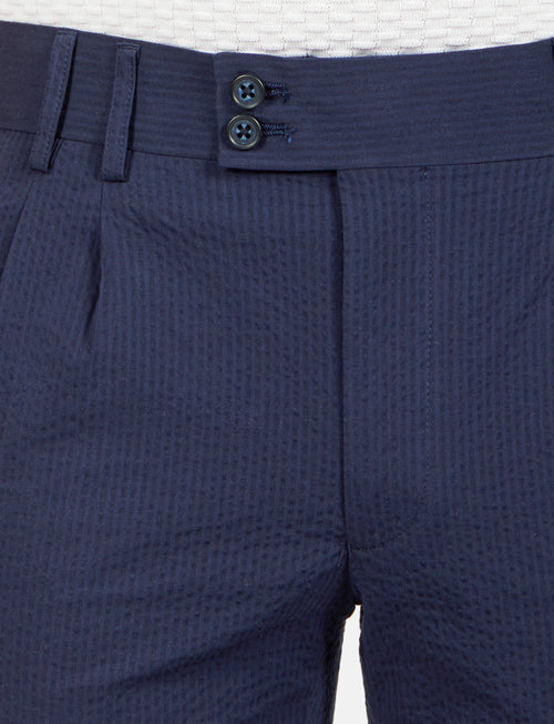 Pantalone in cotone goffrato con doppia pence_Luigi Fusaro
