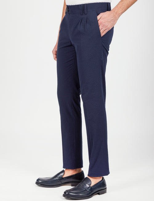Pantalone in cotone goffrato con doppia pence_Luigi Fusaro