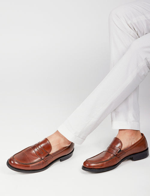 Pantalone in cotone goffrato con doppia pence_Luigi Fusaro