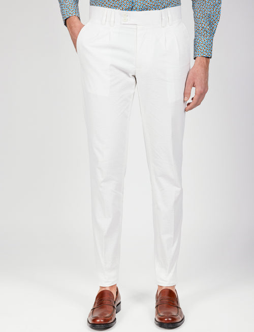 Pantalone in cotone goffrato con doppia pence_Luigi Fusaro