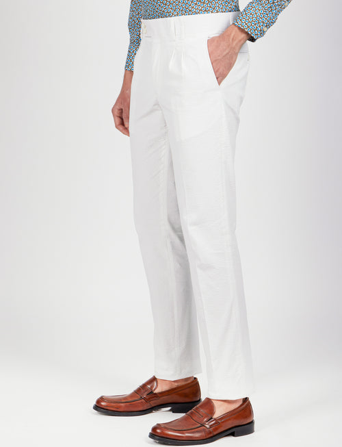 Pantalone in cotone goffrato con doppia pence_Luigi Fusaro