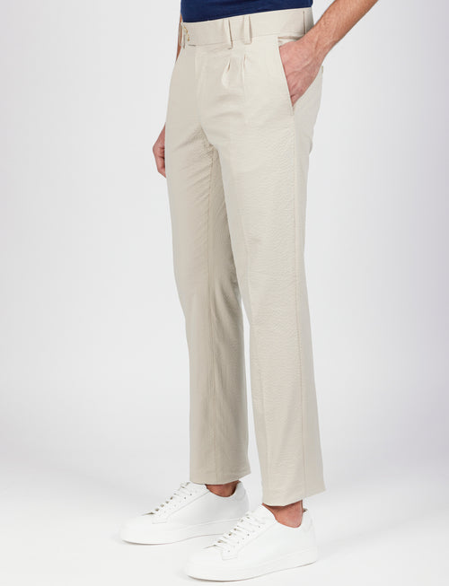 Pantalone in cotone goffrato con doppia pence_Luigi Fusaro