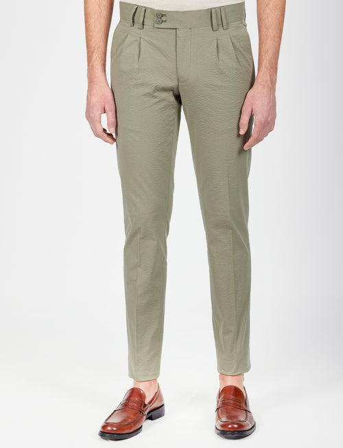 Pantalone in cotone goffrato con doppia pence_Luigi Fusaro