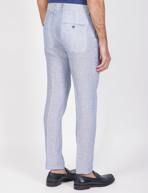 Pantaloni in lino melange con doppia pence |Colore:Celeste