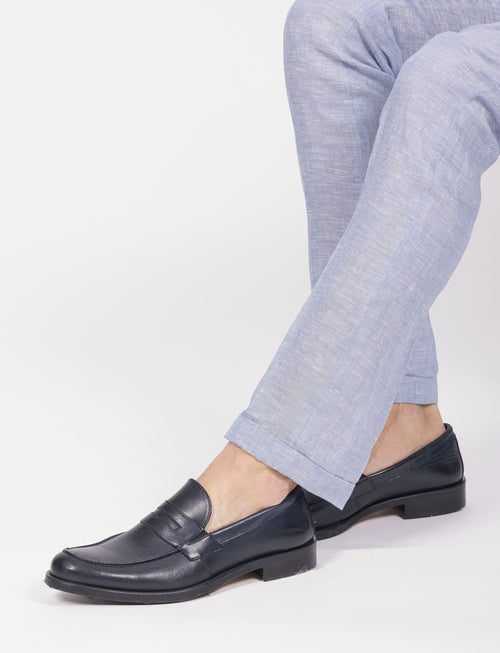 Pantaloni in lino melange con doppia pence |Colore:Celeste