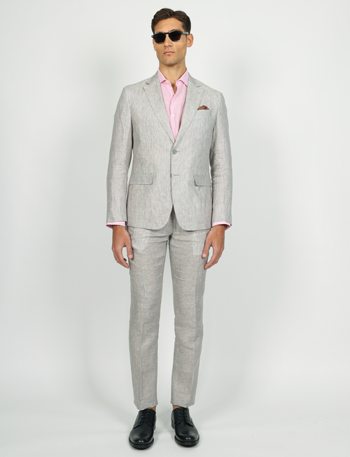 Pantaloni in lino melange con doppia pence |Colore:Perla