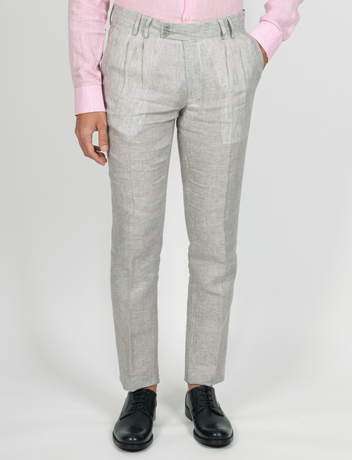 Pantaloni in lino melange con doppia pence |Colore:Perla