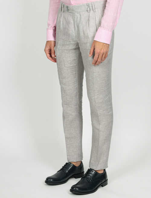 Pantaloni in lino melange con doppia pence |Colore:Perla