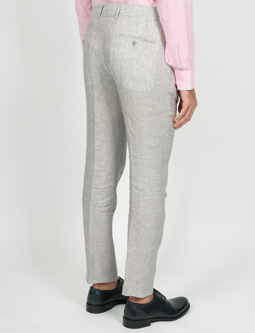Pantaloni in lino melange con doppia pence |Colore:Perla