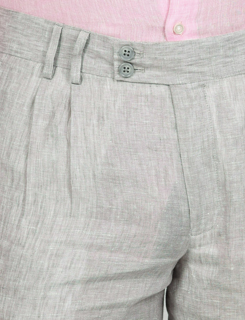 Pantaloni in lino melange con doppia pence |Colore:Perla