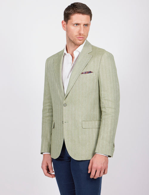 Giacca spigata in lino e cotone stretch luigi fusaro