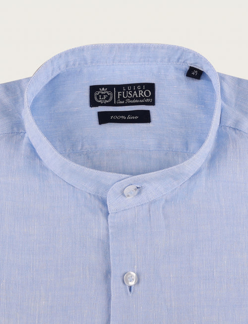 Camicia in lino con collo alla coreana luigi fusaro