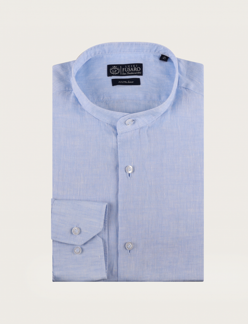 Camicia in lino con collo alla coreana luigi fusaro