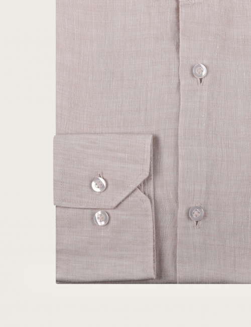 Camicia in lino con collo alla coreana_Luigi Fusaro