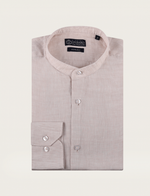 Camicia in lino con collo alla coreana_Luigi Fusaro