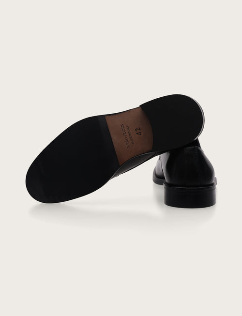 Derby in pelle con tacco in cuoio