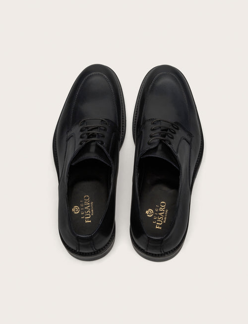 Derby in pelle con tacco in cuoio |Colore:Blu